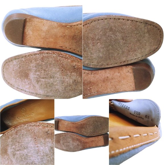 Cole Haan Blue Suede Shoe Flats -9.5B Bow Tassel Leather Stitch Moc-Toe Slip-On - Picture 10 of 12